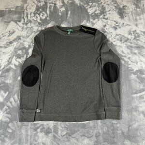 Lauren Jeans Co LRL Petite Small Black Elbow Patches Shoulder Zip Top Equestrian